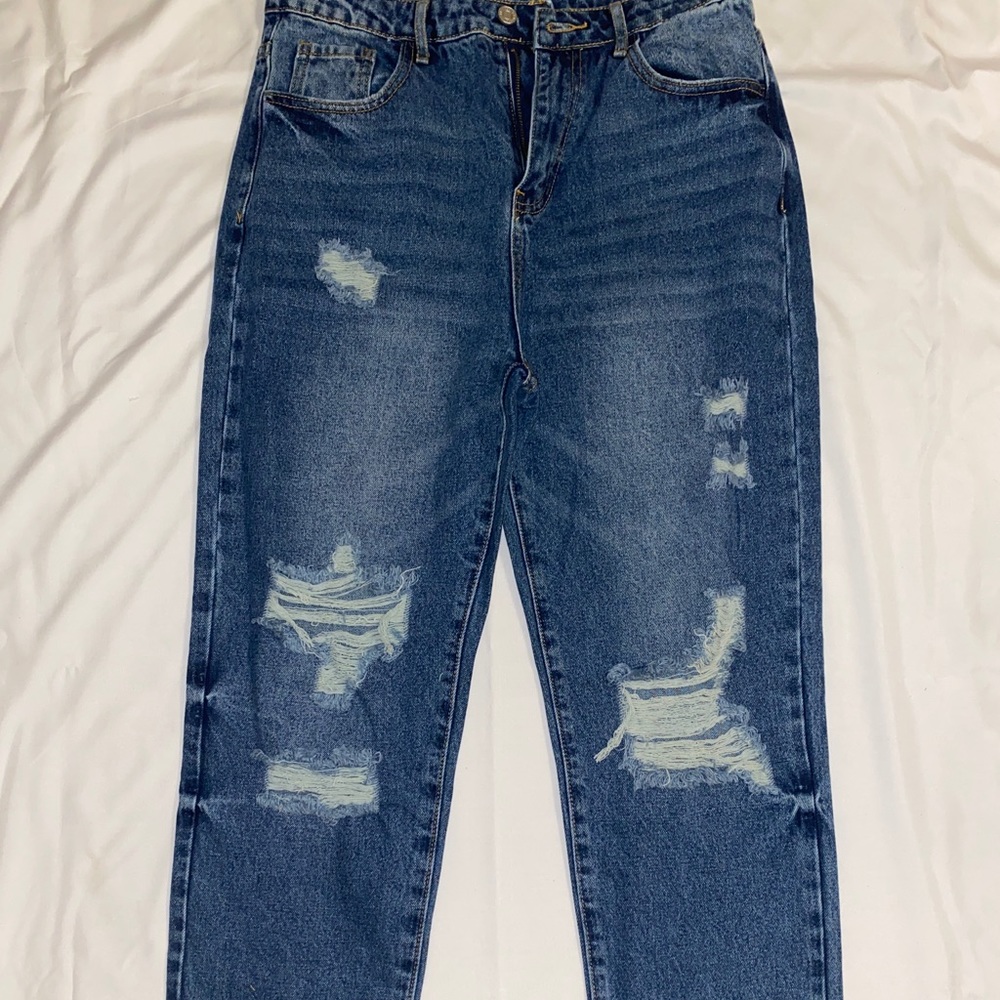Shein Dark Blue Denim Ripped Jeans